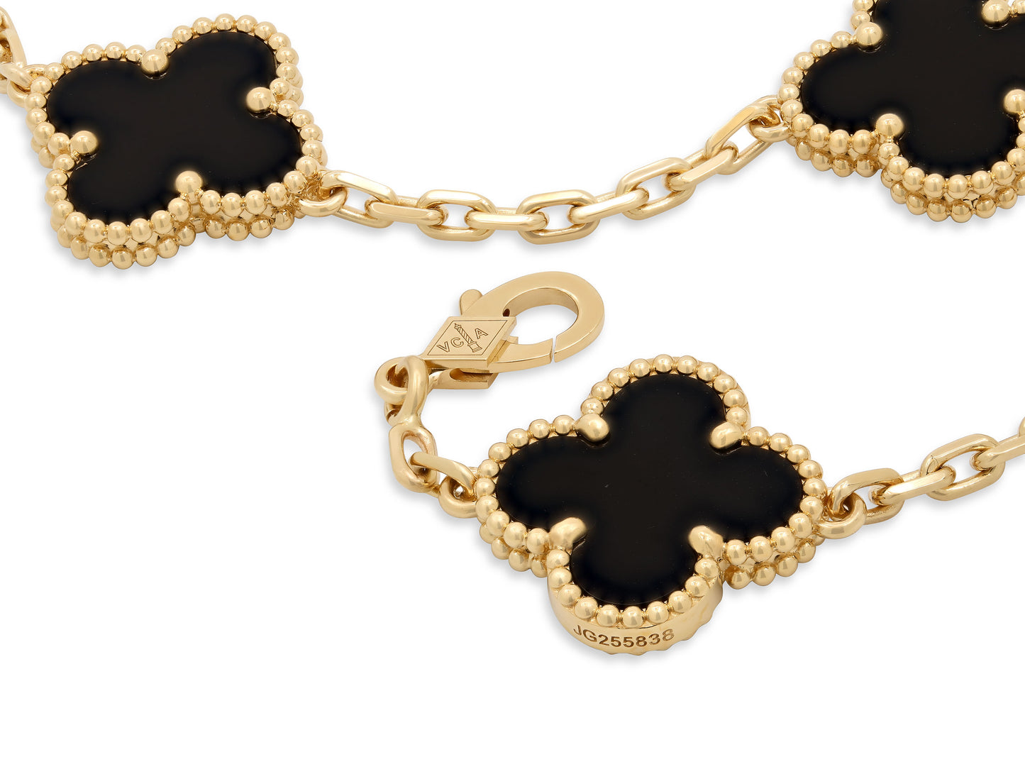 Van Cleef & Arpels 'Vintage Alhambra' 5 Motif Onyx Bracelet in 18K Gold