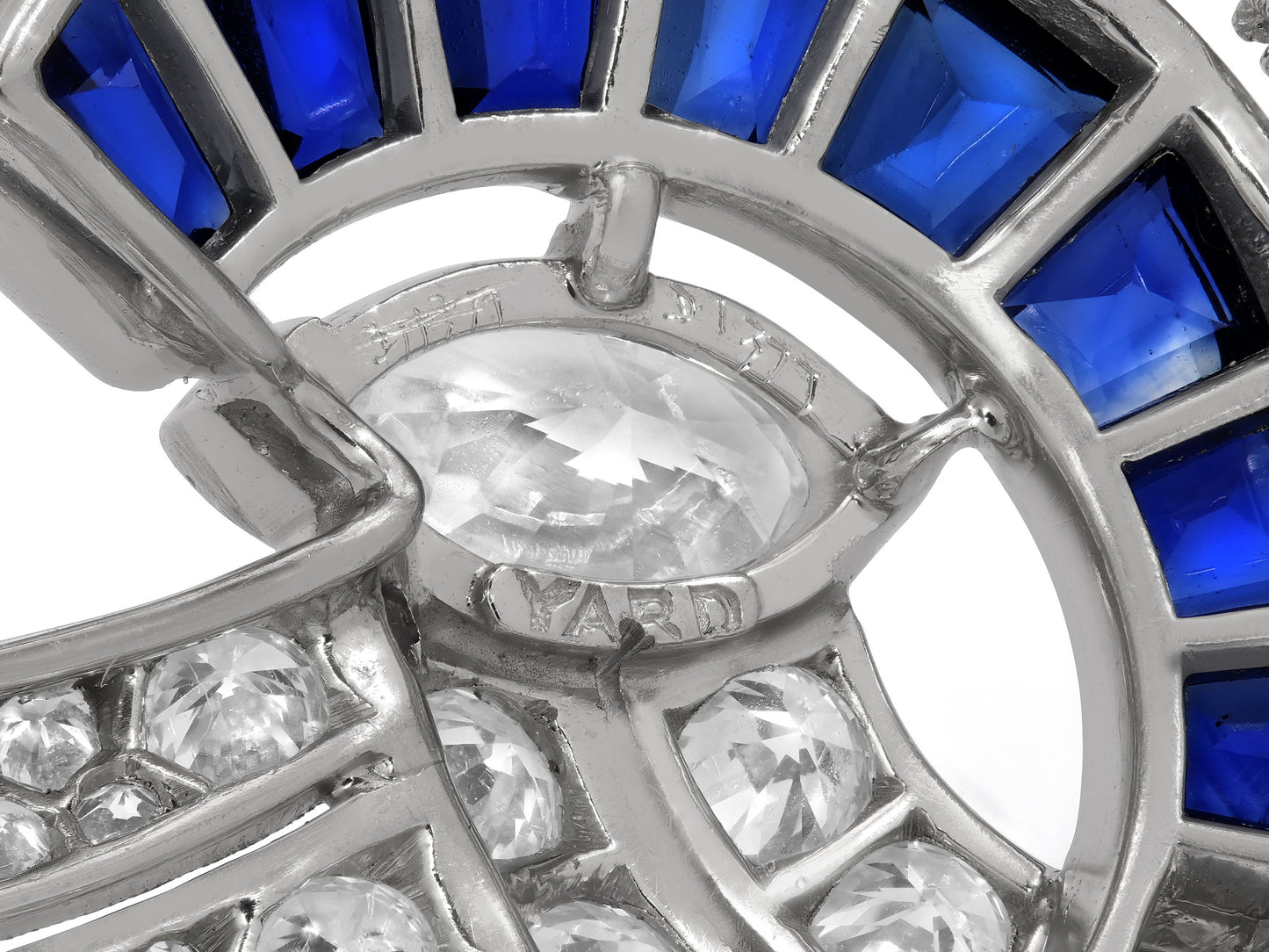 Raymond Yard Mid-Century Diamond and Sapphire Brooch in Platinum