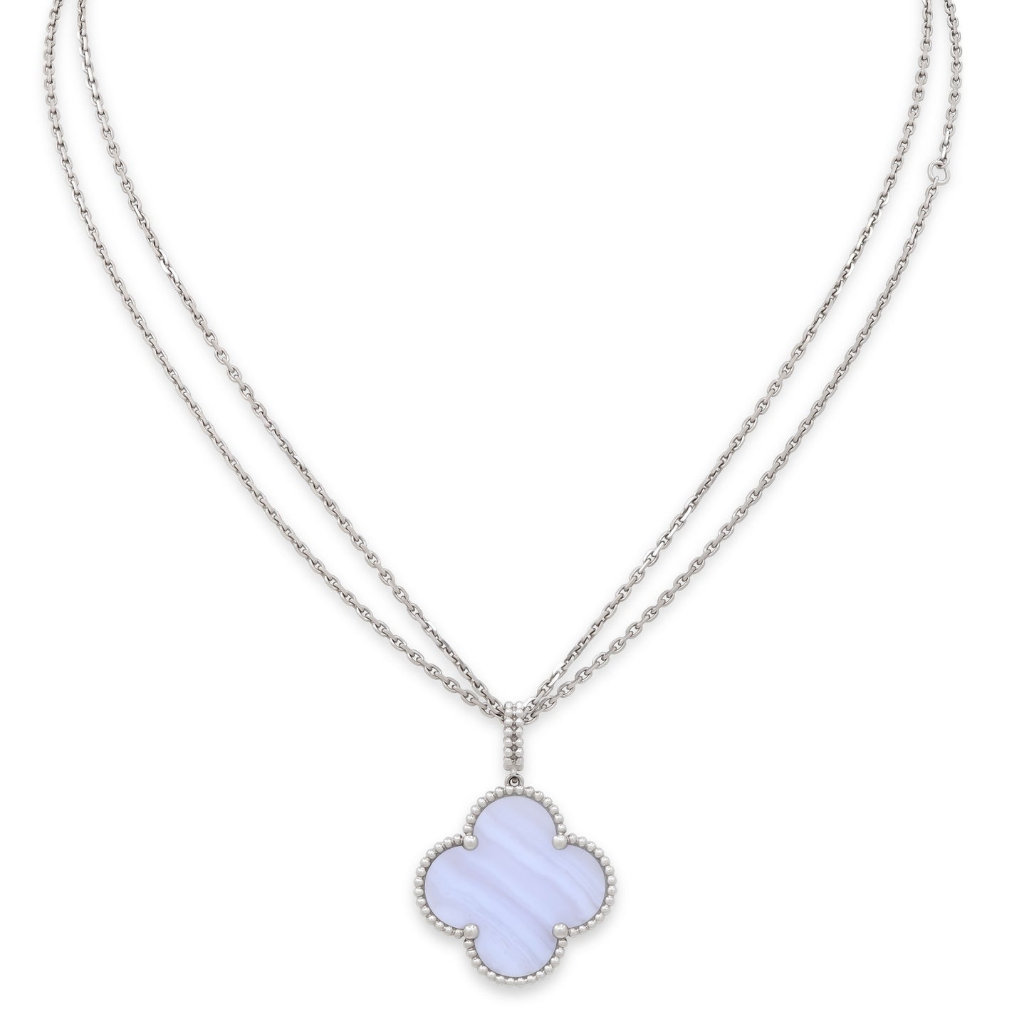 Van Cleef & Arpels 'Magic Alhambra' Chalcedony Necklace in 18K White Gold