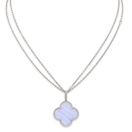 Van Cleef & Arpels 'Magic Alhambra' Chalcedony Necklace in 18K White Gold