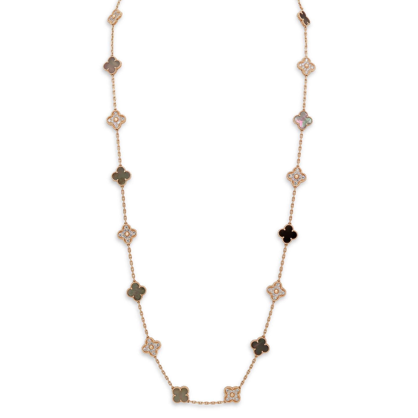 Van Cleef & Arpels 'Vintage Alhambra' Mother-of-Pearl and Diamond Necklace, 20 Motifs, in 18K Rose Gold
