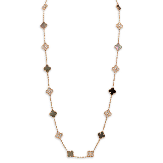 Van Cleef & Arpels 'Vintage Alhambra' Mother-of-Pearl and Diamond Necklace, 20 Motifs, in 18K Rose Gold