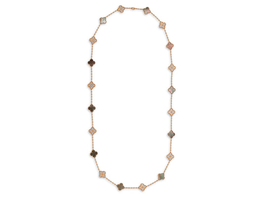 Van Cleef & Arpels 'Vintage Alhambra' Mother-of-Pearl and Diamond Necklace, 20 Motifs, in 18K Rose Gold