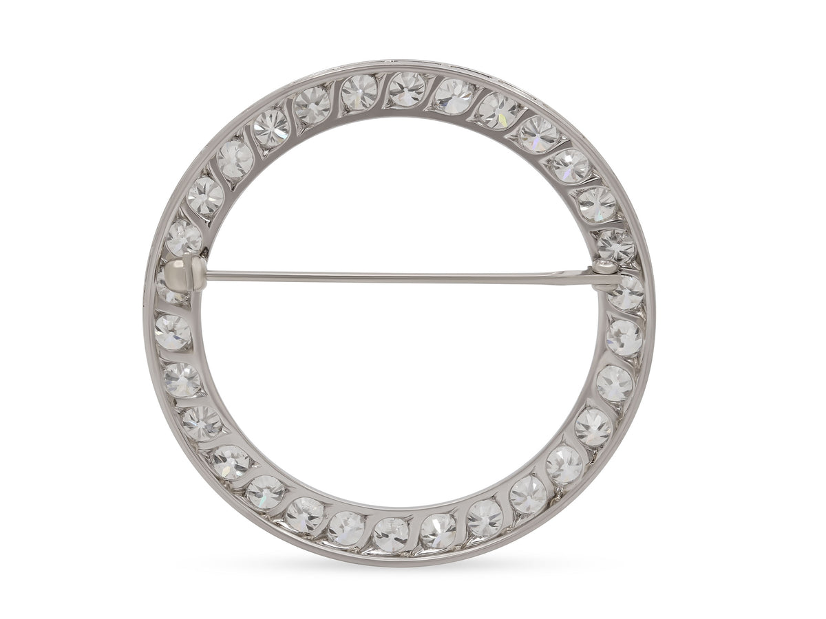 Mid-Century Diamond Circle Brooch in Platinum