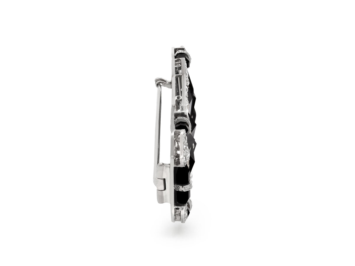 Art Deco Diamond and Onyx Brooch in Platinum