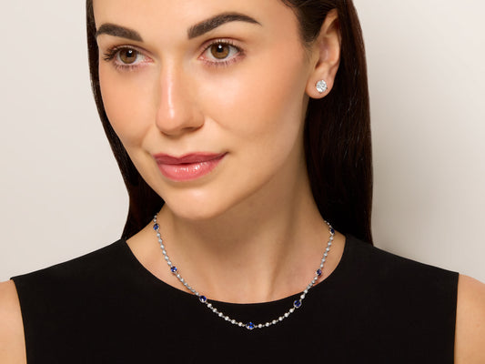 Diamond and Sapphire Necklace in 18K White Gold