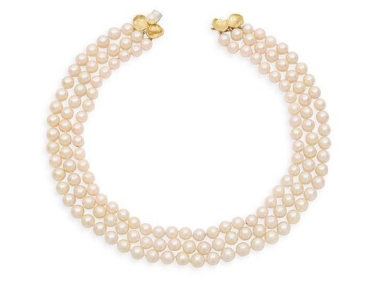 Triple-Strand Cultured Pearl Necklace in 18K Gold