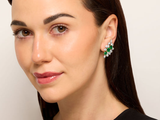 Boucheron Paris Emerald and Diamond Cluster Earrings in 18K Gold