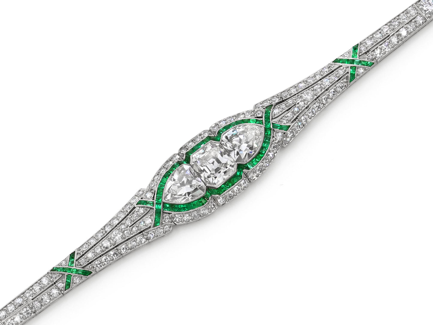 Art Deco Diamond and Emerald Bracelet in Platinum