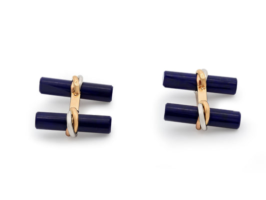 Cartier 'Trinity' Onyx and Lapis Baton Cufflinks in 18K Gold