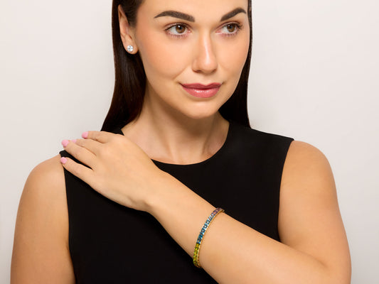 Rainbow Gemstone Line Bracelet in 18K Gold