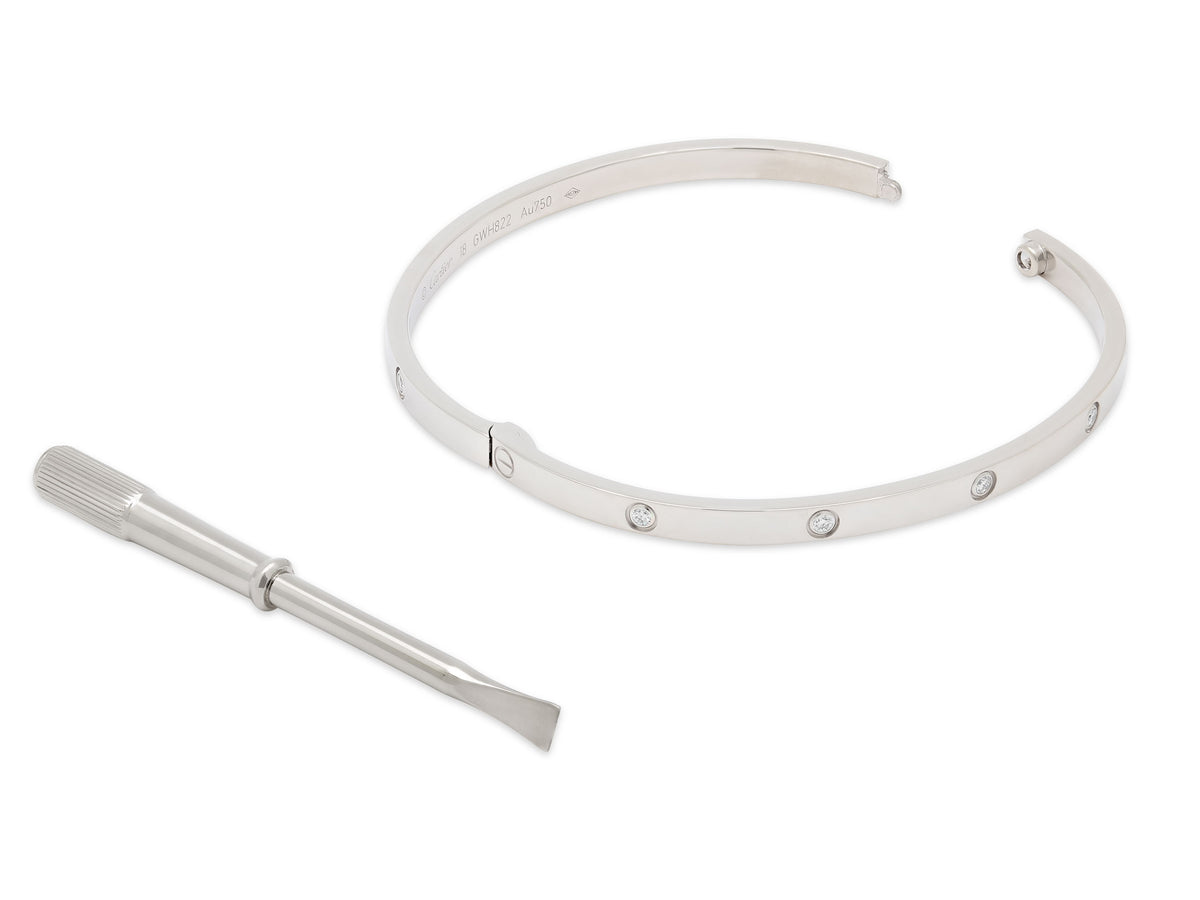 Cartier 'Love' Diamond Bracelet in 18K White Gold, Small Model, Size 18