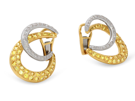Diamond and Yellow Sapphire Earrings in 18K Gold and Platinum