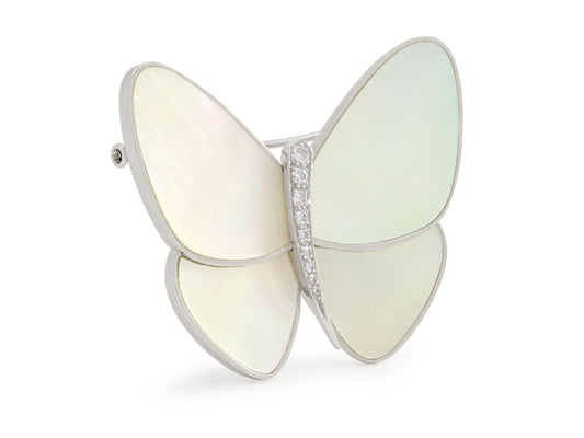Van Cleef & Arpels Diamond and Mother-of-Pearl Butterfly Brooch in 18K White Gold