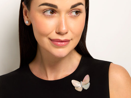 Van Cleef & Arpels Diamond and Mother-of-Pearl Butterfly Brooch in 18K White Gold