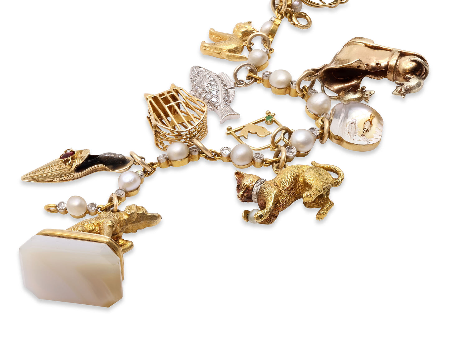 Mid-Century 'Cat and His Prey' Charm Bracelet in 18K Gold