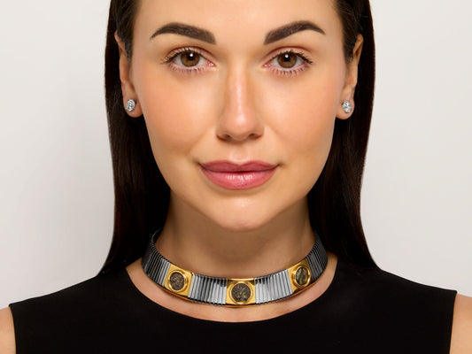 Bulgari Ancient Coin Tubogas Necklace in Steel and 18K Gold