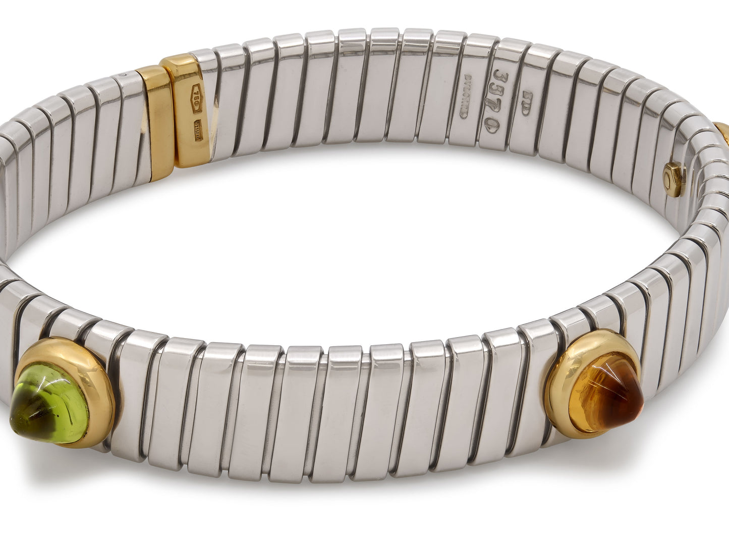 Bulgari Citrine and Peridot Tubogas Bracelet in Steel and 18K Gold