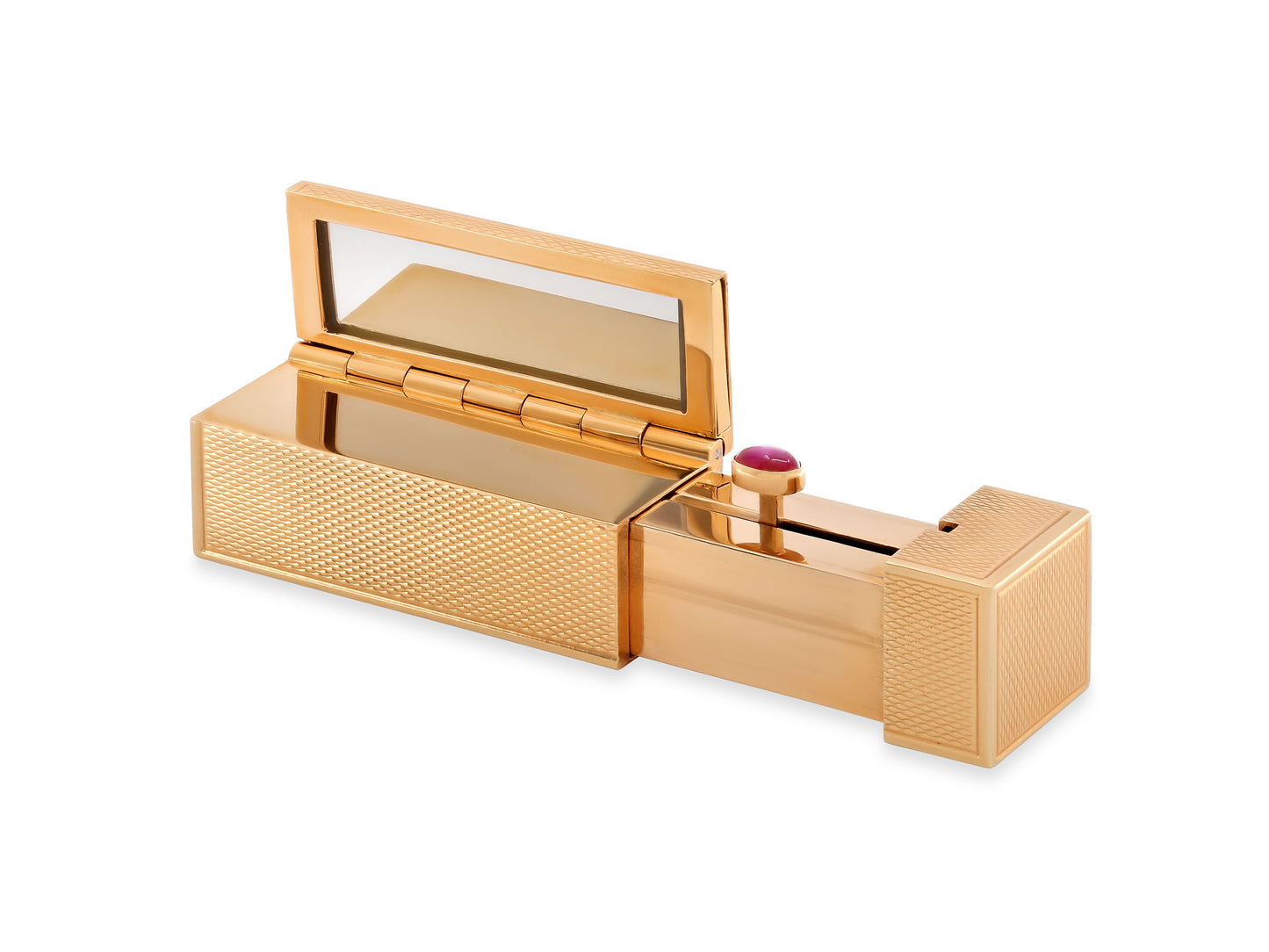 Mid-Century Lipstick Case with Mirror in 14K Gold