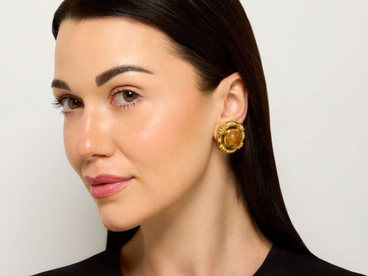 David Webb Carved Citrine Earrings in 18K Gold