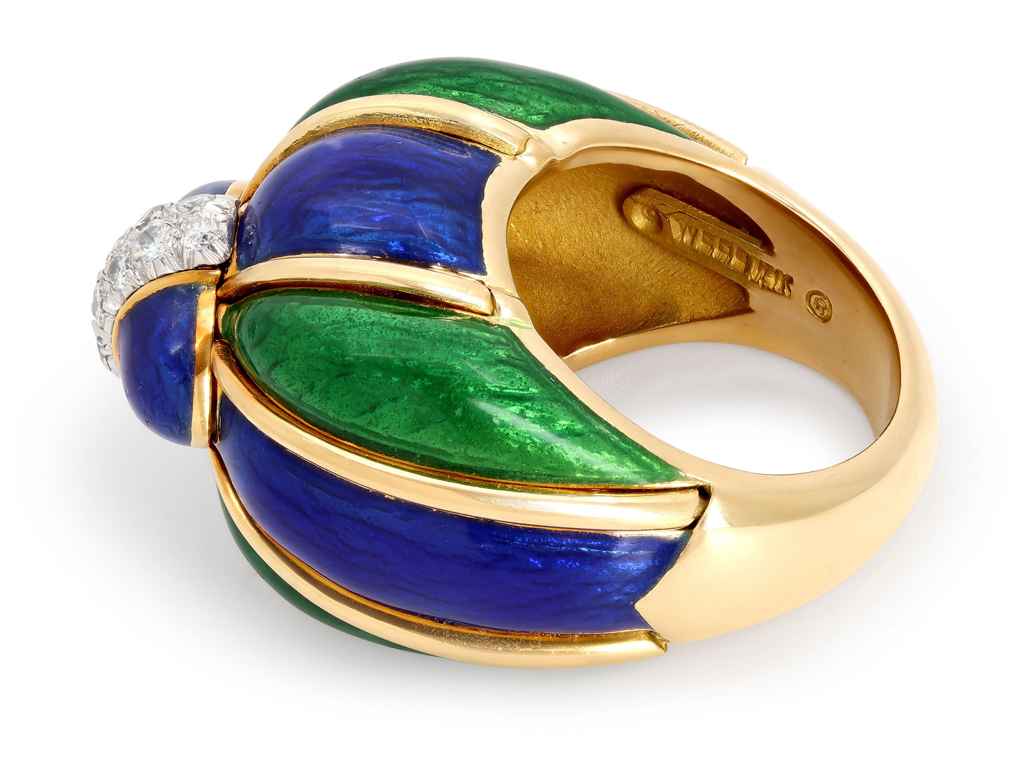 David Webb Diamond and Enamel Ring in 18K Gold