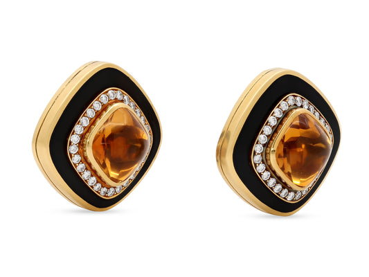 de Vroomen Diamond, Citrine and Enamel Earrings in 18K Gold