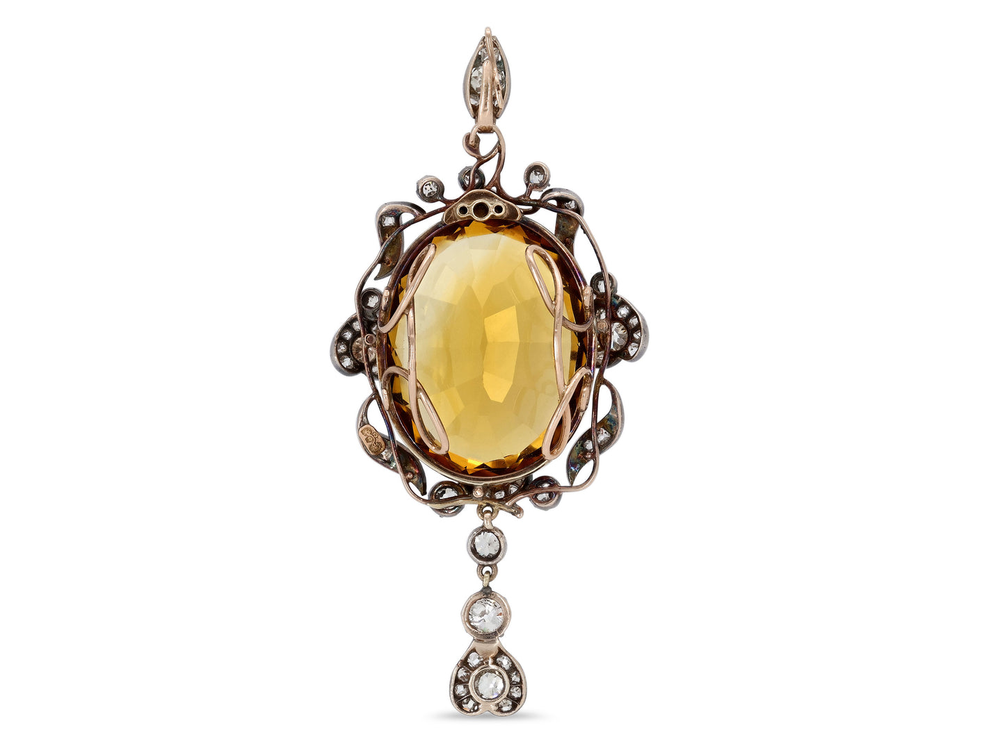 Antique Victorian Citrine and Diamond Pendant in Silver over Gold