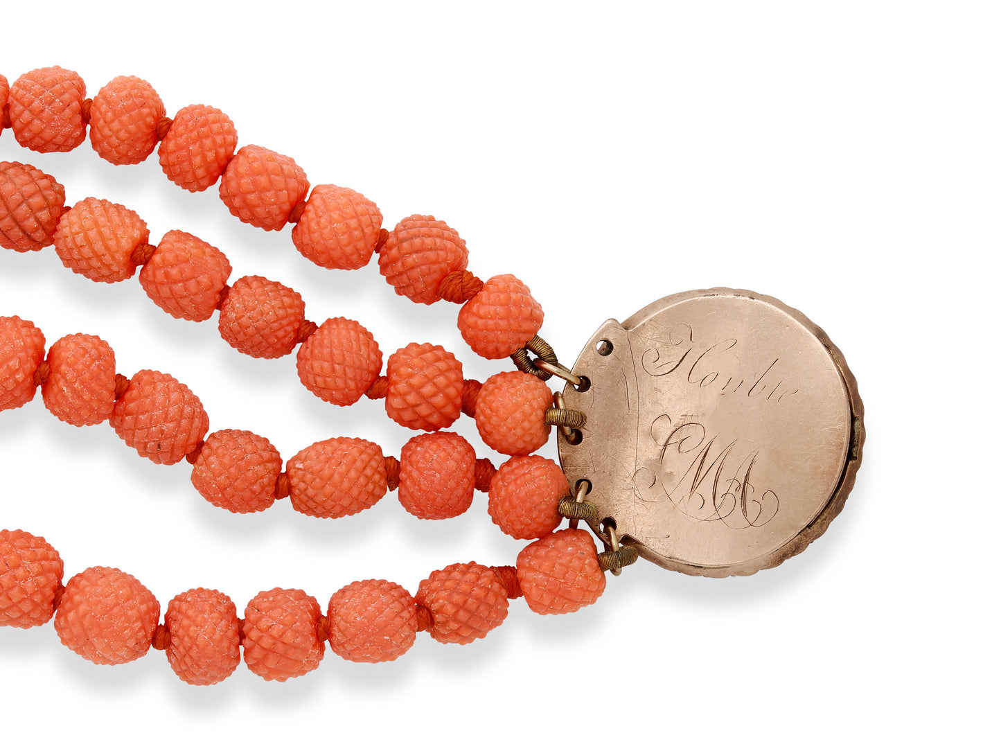 Antique Georgian Pineapple Cut Coral Necklace with 12K Gold Clasp