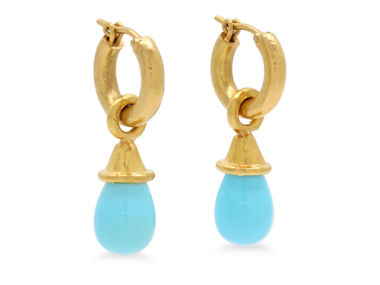 Elizabeth Locke Turquoise Earring Charms in 19K Gold, with Hoop Earrings 18K Gold
