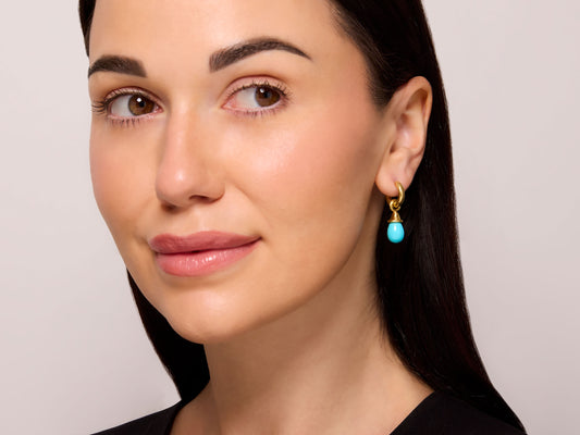 Elizabeth Locke Turquoise Earring Charms in 19K Gold, with Hoop Earrings 18K Gold
