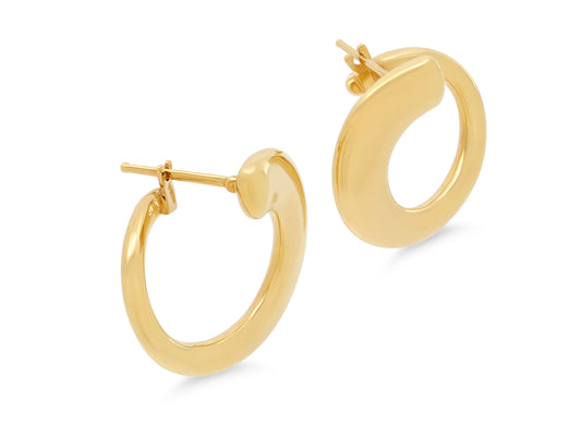 Front and Back Earrings in 18K Gold, by Beladora, polished tapering circle earrings handmade in Italy with a lightweight modern design