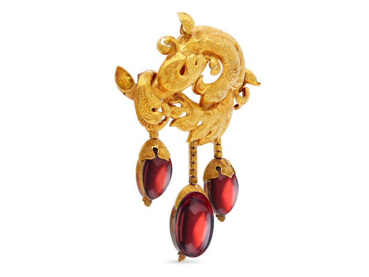 Antique Victorian Carbuncle Brooch in 18K Gold