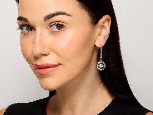 Antique-style Diamond Drop Earrings in Silver