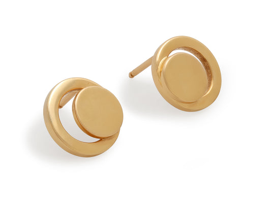 Dinh Van 'Ombre de Lune' Earrings in 18K Gold, polished yellow gold earrings with solid disks above open circles, by Beladora