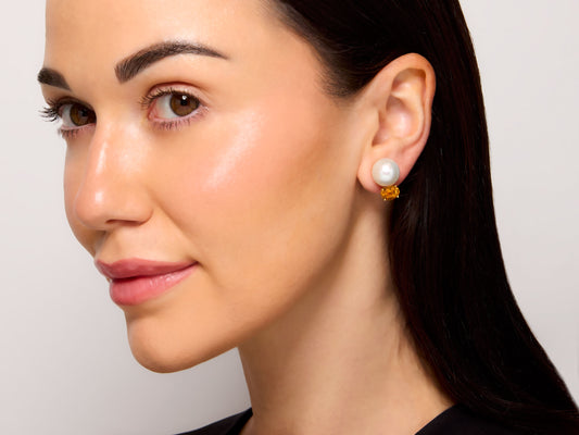 Seaman Schepps Pearl and Citrine Earrings in 18K Gold