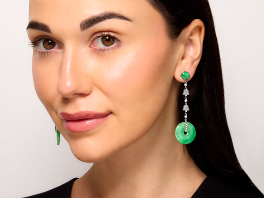 Jade and Diamond Earrings in 18K White Gold