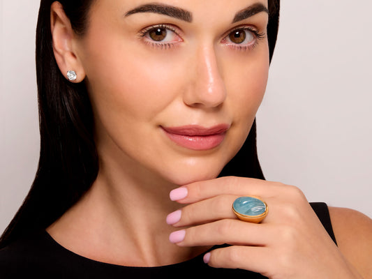 Mid-Century Burle Marx Carved Aquamarine Ring in 18K Gold