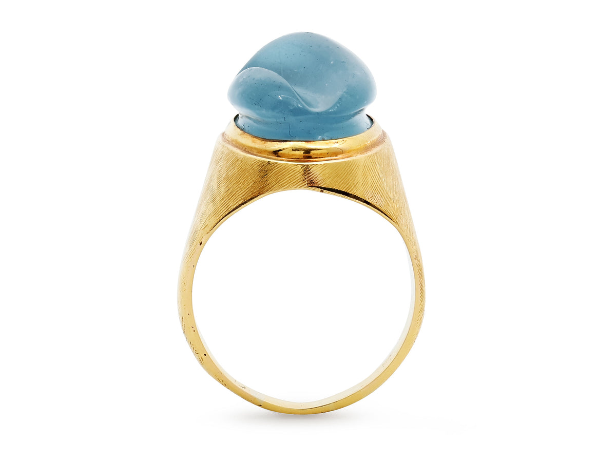 Mid-Century Burle Marx Carved Aquamarine Ring in 18K Gold