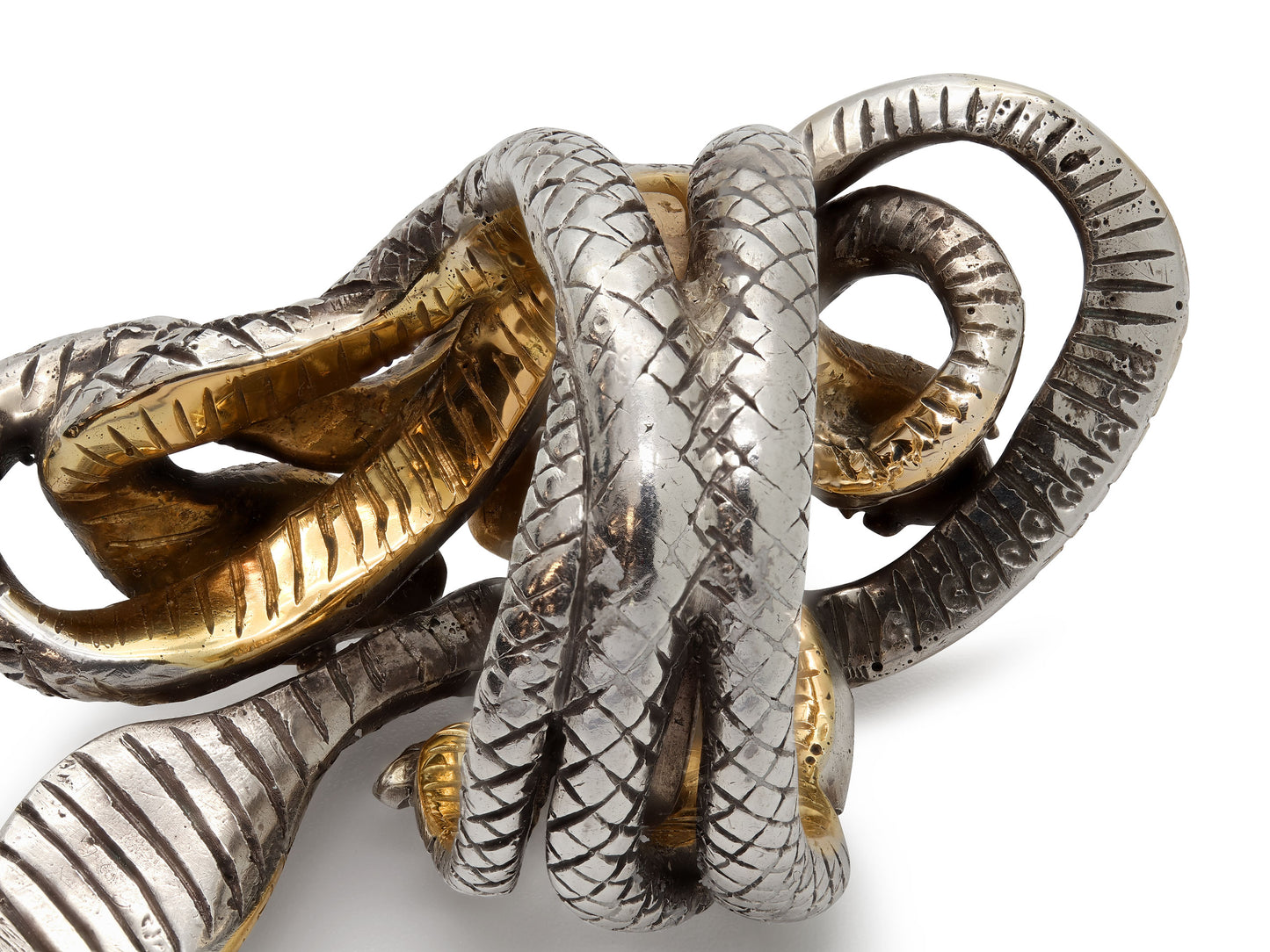 Codognato Skull and Snake Diamond Ring in 18K Gold and Silver