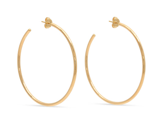 Tiffany & Co. Hoop Earrings in 18K Gold, thin high polish yellow gold hoops with posts and friction backs, signed T & Co, by Beladora