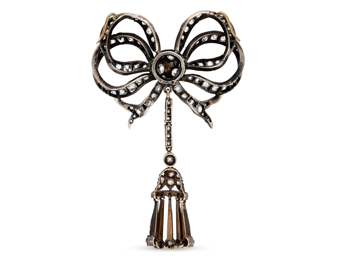 Antique Victorian Diamond Bow Pendant in Silver
