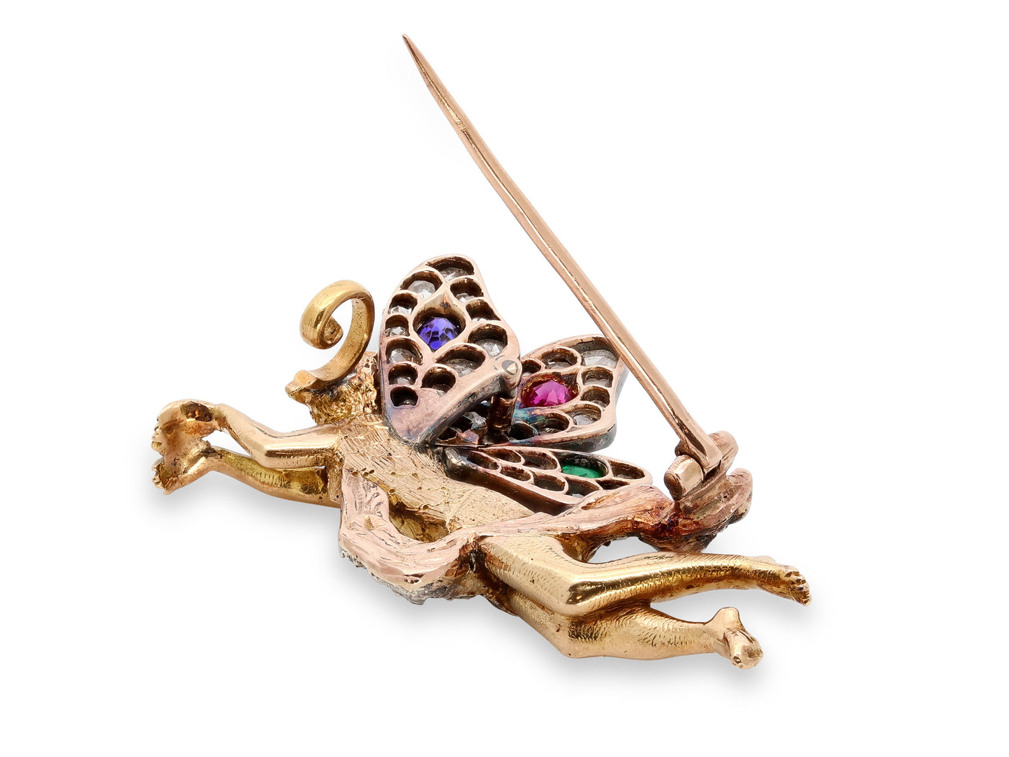 Antique Victorian Diamond Fairy Brooch in 18K Gold and Silver