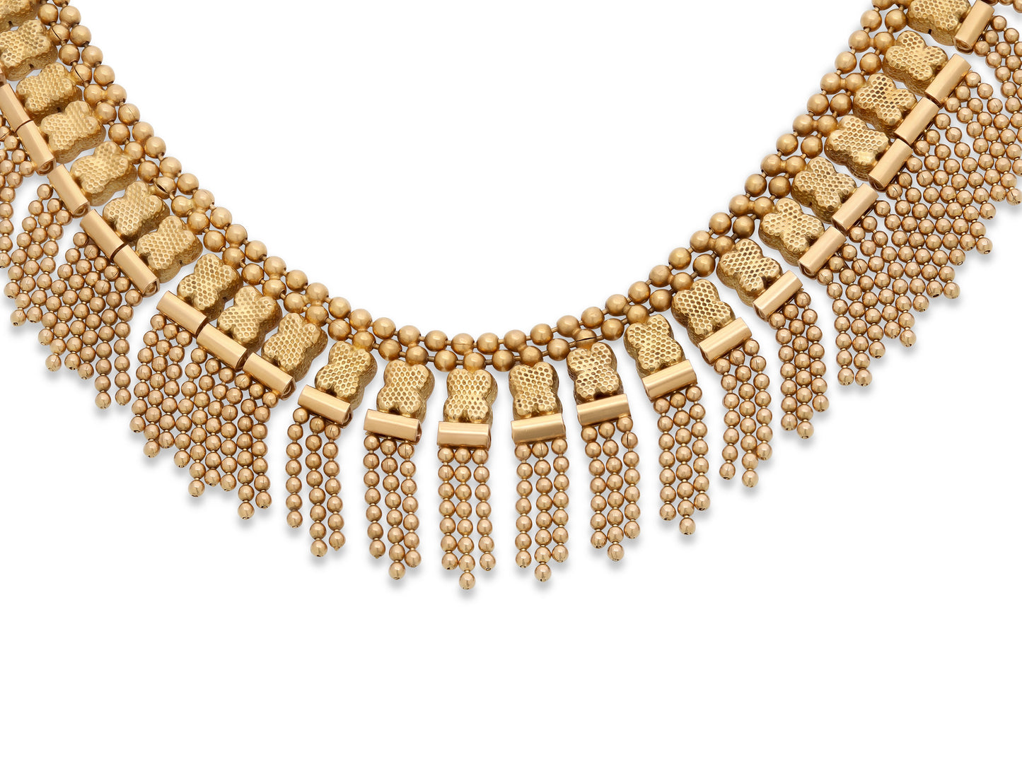 Mid-Century Etruscan-style Fringe Necklace in 18K Gold
