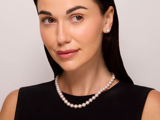 Mikimoto Pearl Necklace and Earrings Set in 18K White Gold