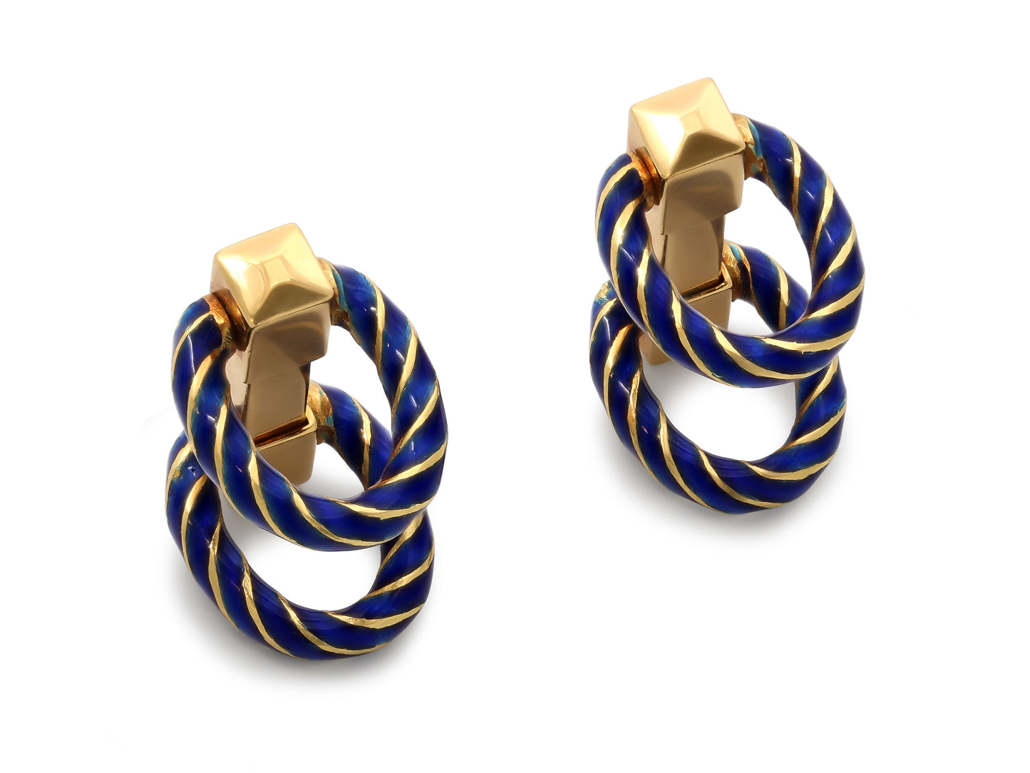 Mid-Century Blue Enamel Cufflinks in 18K Gold