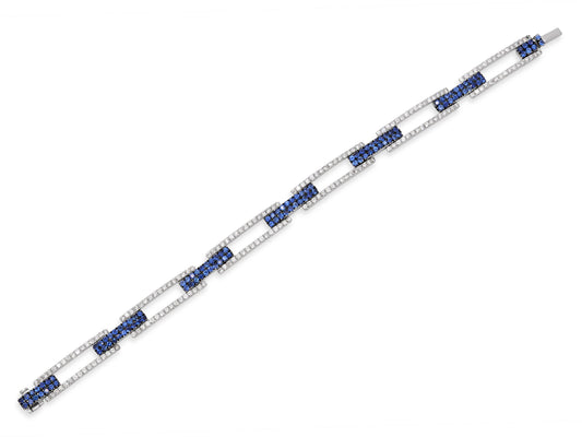 Diamond and Sapphire Link Bracelet in 18K White Gold