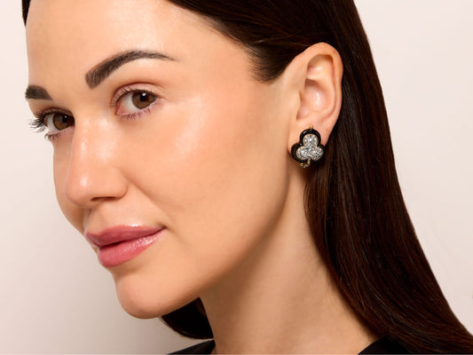 Antique Victorian Diamond and Enamel Earrings in 18K Gold