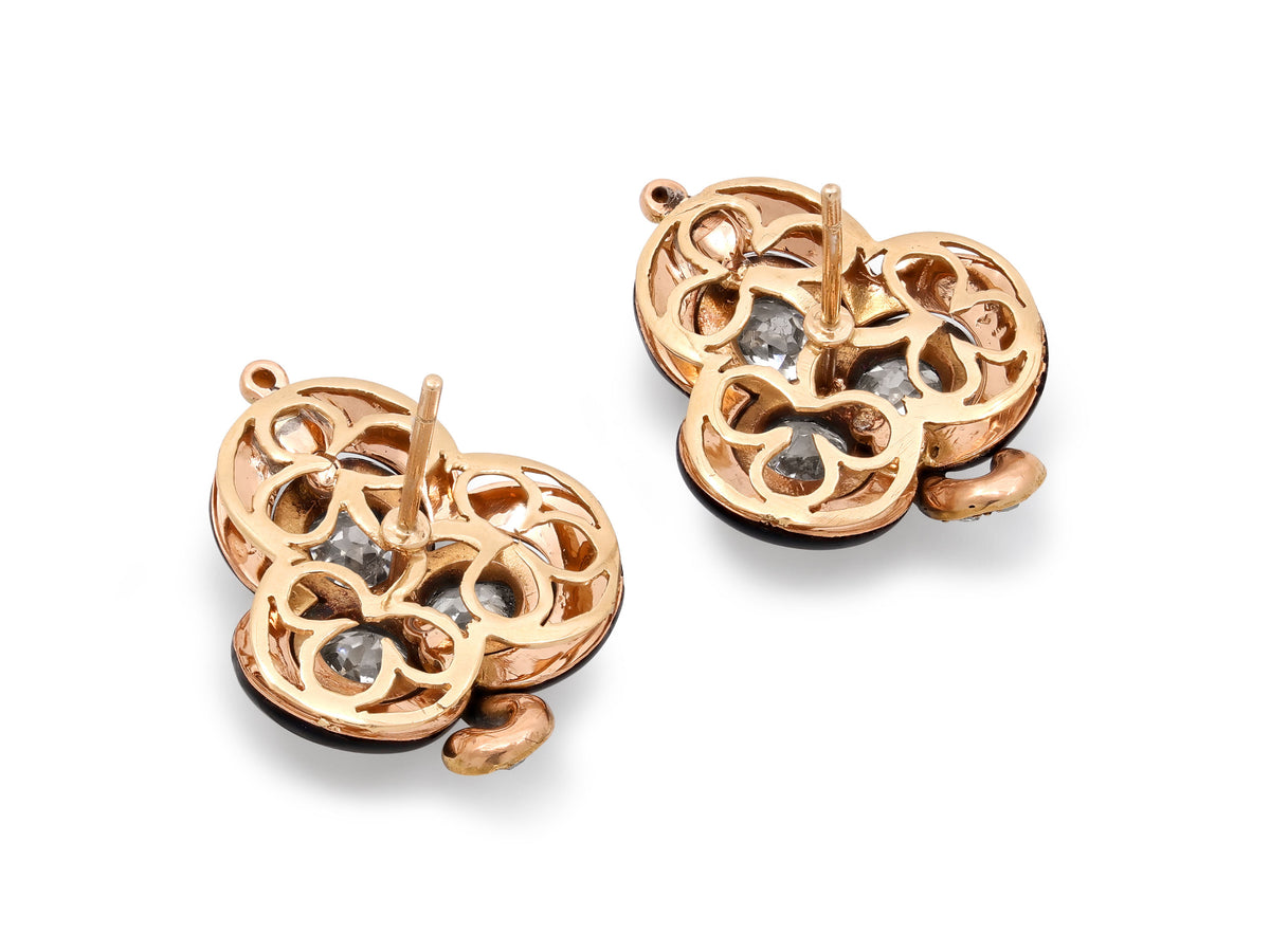 Antique Victorian Diamond and Enamel Earrings in 18K Gold