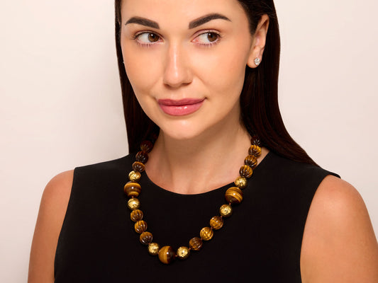David Webb Tiger's Eye Bead Necklace in 18K Gold