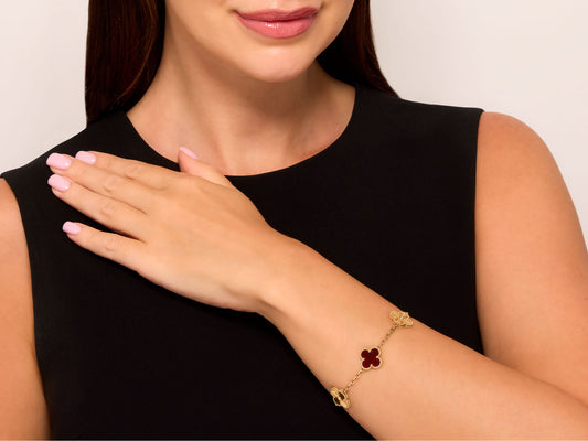 Van Cleef & Arpels 'Vintage Alhambra' Carnelian Bracelet, 5 Motifs, in 18K Rose Gold